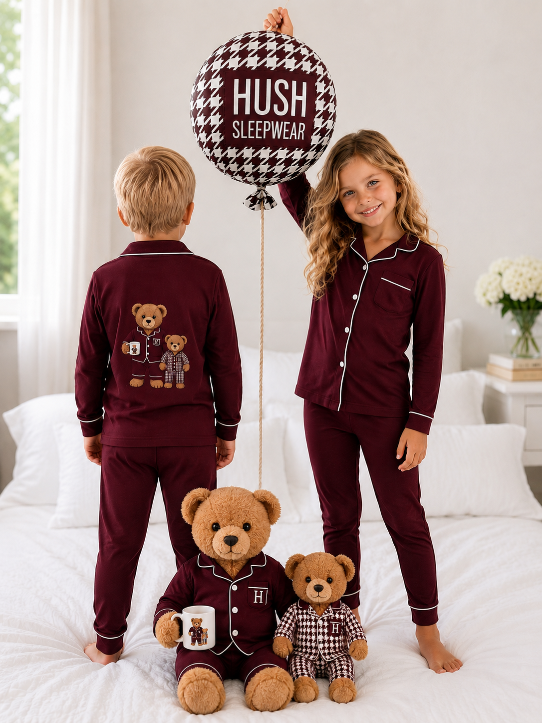 ***2026Hush sleepwear bamboo cotton 2pc pajama- wine 12m-16yrs