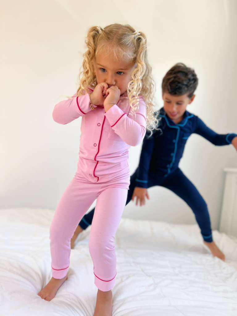 HUSH SLEEPWEAR pink with hot pink trim footie 3m 6m 9m bamboo cotton