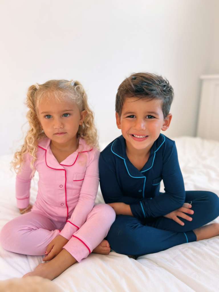 Hush sleepwear bamboo cotton- navy blue with bright blue trim 2pc pjs