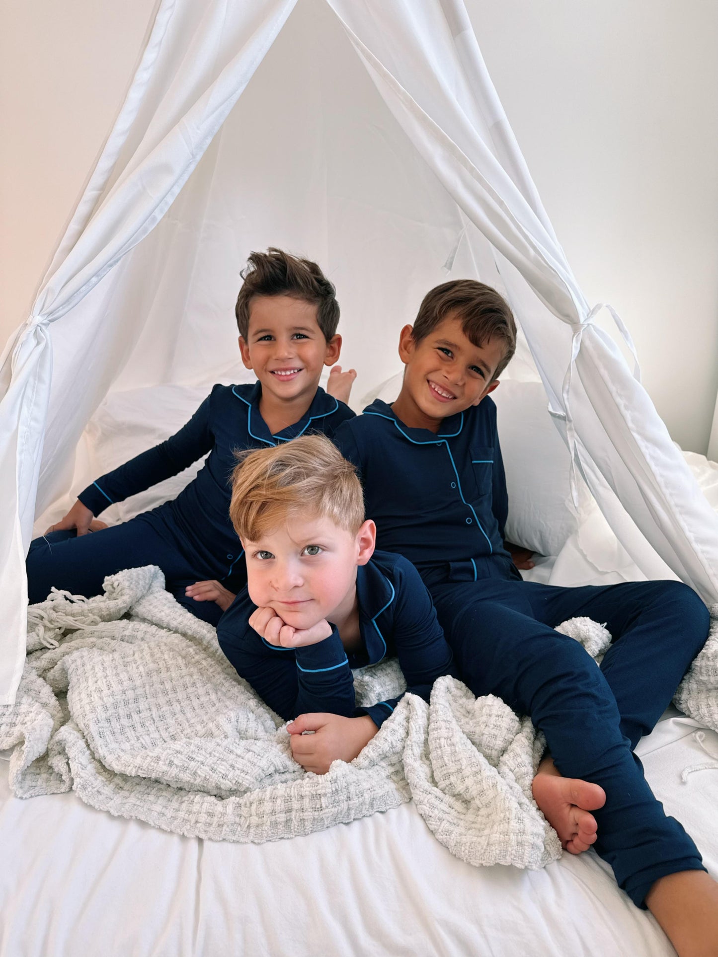 Hush sleepwear bamboo cotton- navy blue with bright blue trim 2pc pjs