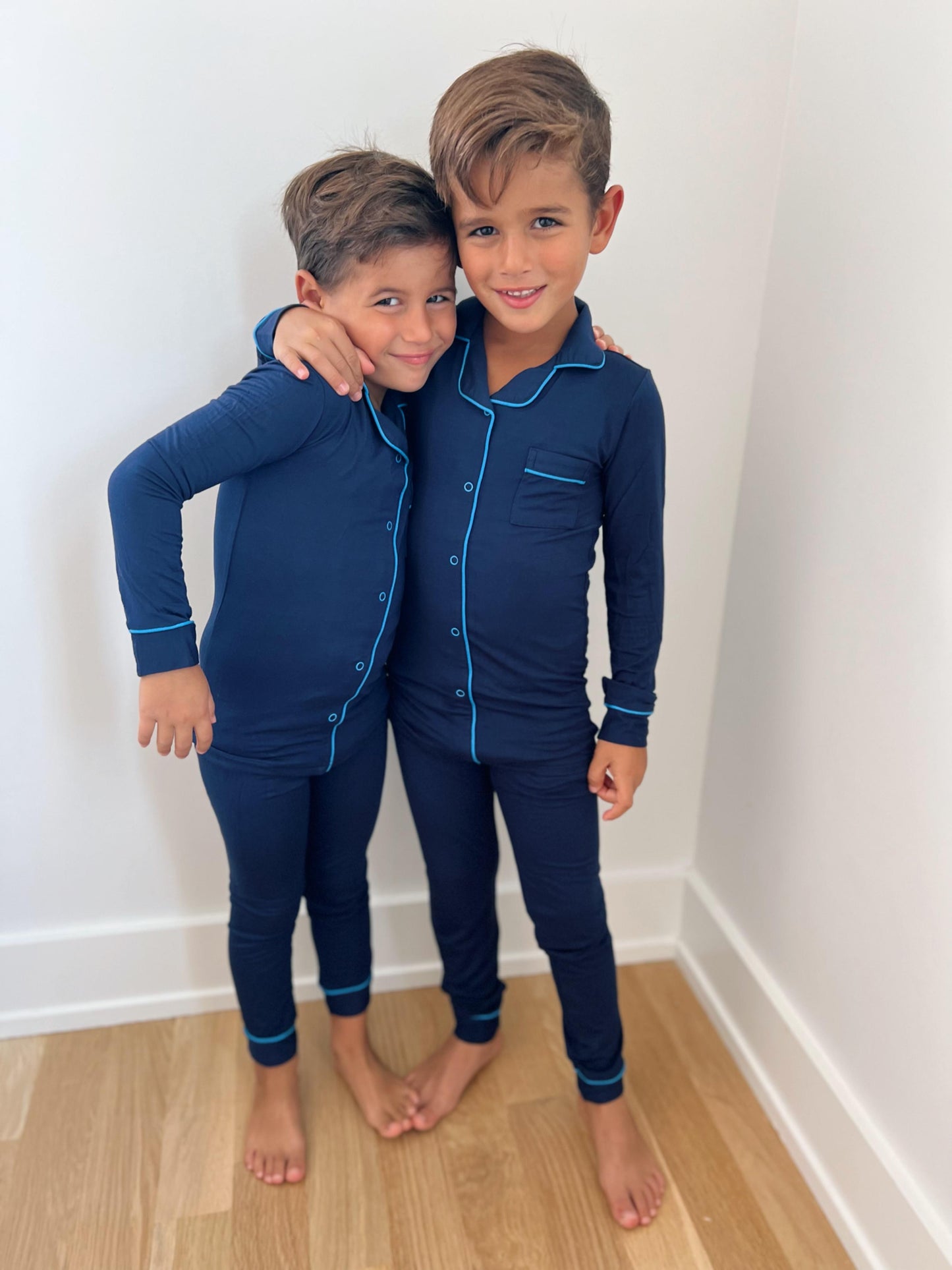 Hush sleepwear bamboo cotton- navy blue with bright blue trim 2pc pjs