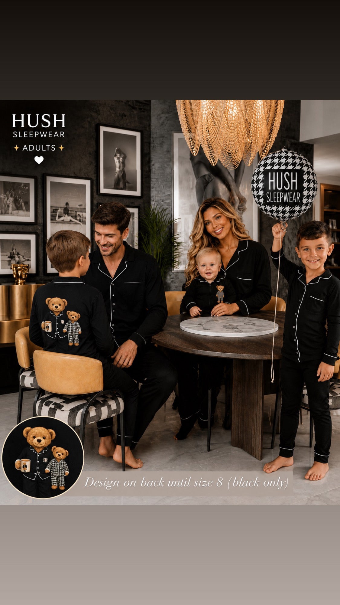 ** 2026 Hush sleepwear bamboo cotton 2pc pajama- black 12m-14yrs