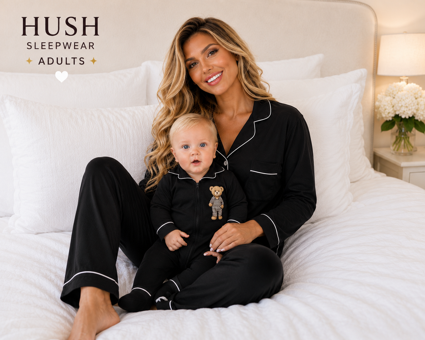 ** 2026 Hush sleepwear bamboo cotton 2pc pajama- black 12m-14yrs
