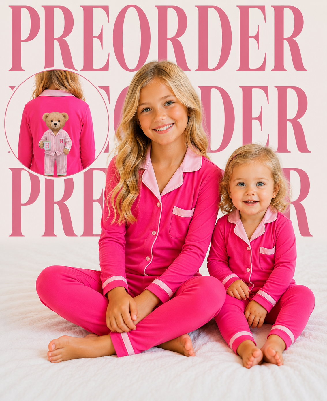 **2026 Hush sleepwear bamboo cotton 2pc pajama- hot pink 12m-16yrs