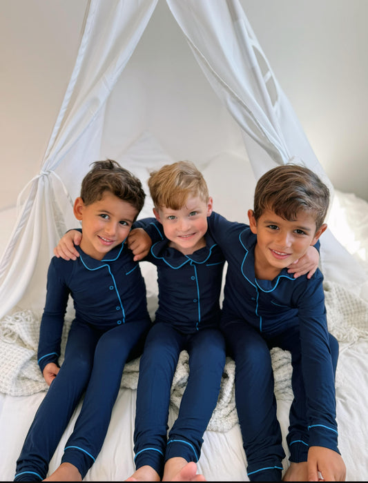 Hush sleepwear bamboo cotton- navy blue with bright blue trim 2pc pjs