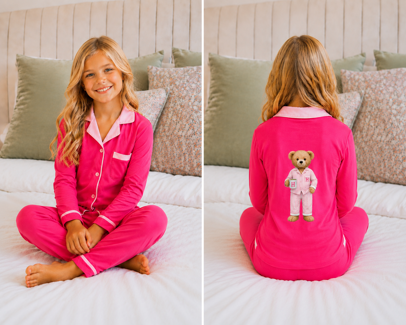 **2026 Hush sleepwear bamboo cotton 2pc pajama- hot pink 12m-16yrs