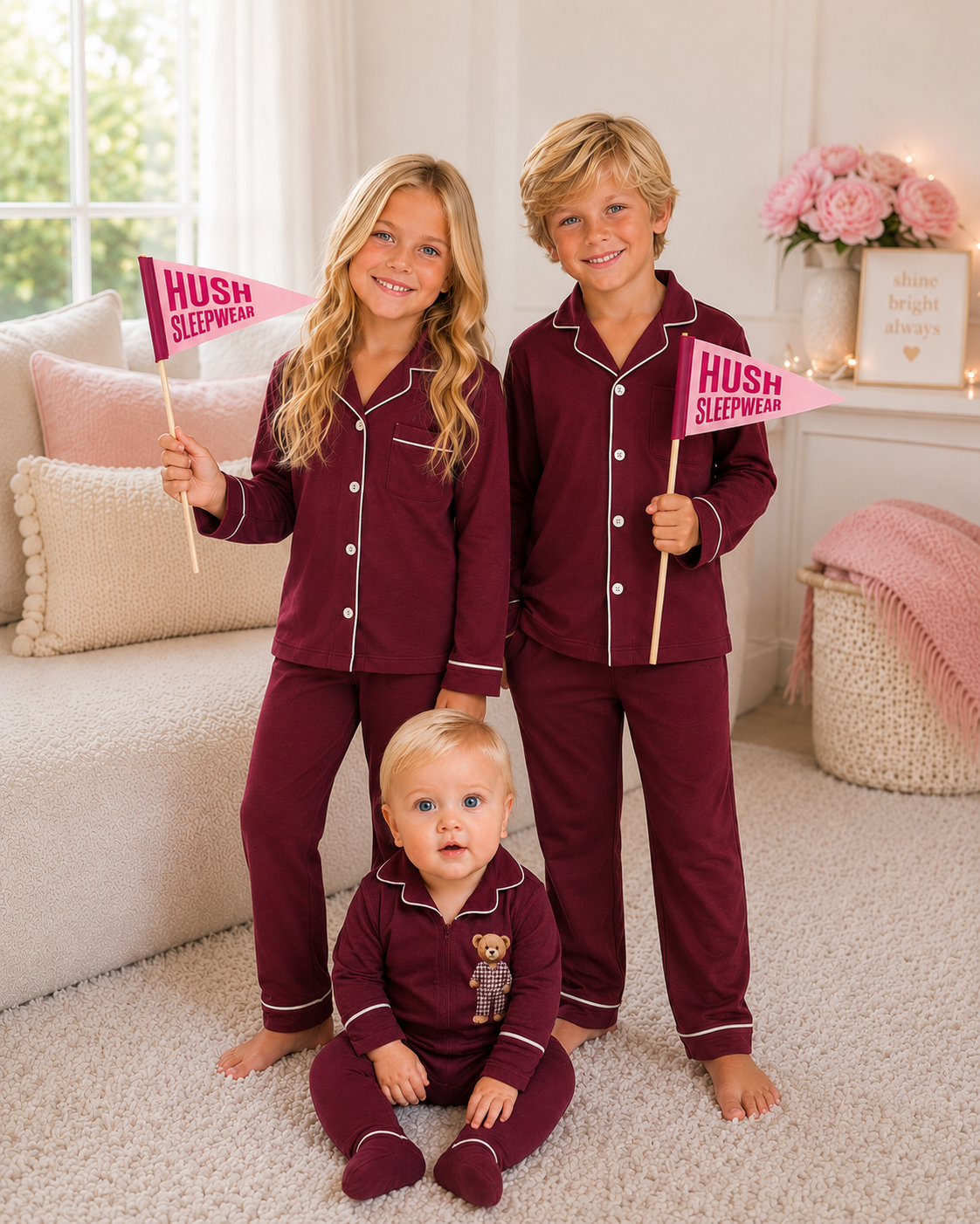 **PREORDER 2027 Hush sleepwear bamboo cotton 2pc pajama- wine 12m-16yrs
