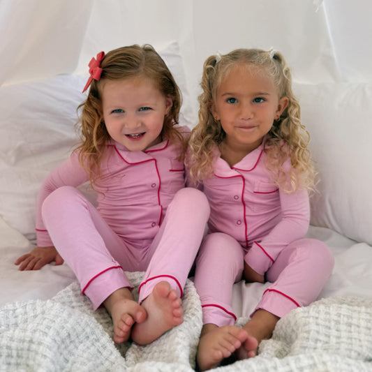 Hush sleepwear bamboo cotton 2pc pajama- pink with hot pink trim